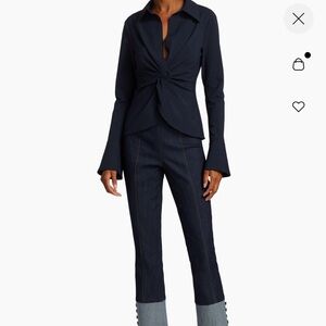 Cinq a Sept Mackenna twist front blouse shirt top navy size sm